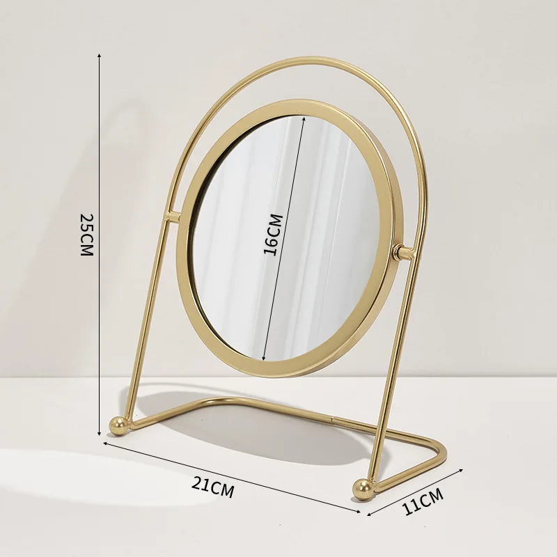 Dressing Table Makeup Mirror Home Bedroom Tabletop Vanity Mirror Dormitory Internet Red Beauty Mirror Light Luxury Round Mirror