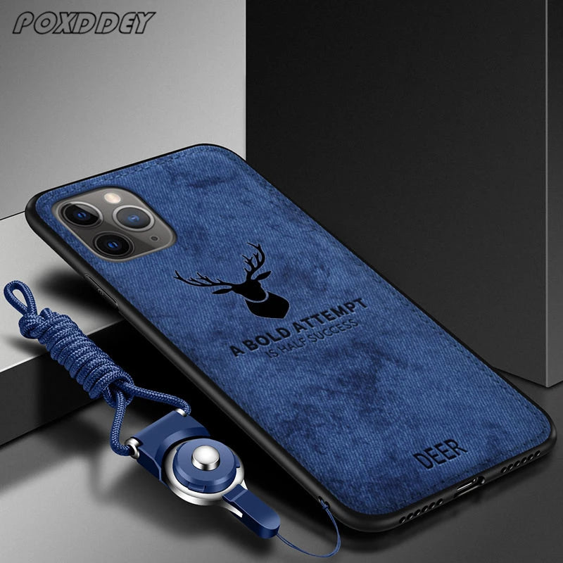 Lanyard Vintage Deer Logo Phone Case For Xiaomi Mi 14 13 12 11 10 13T 12T 11T 10T Lite Poco X3 F3 F4 F5 X6 Pro Cloth Back Cover