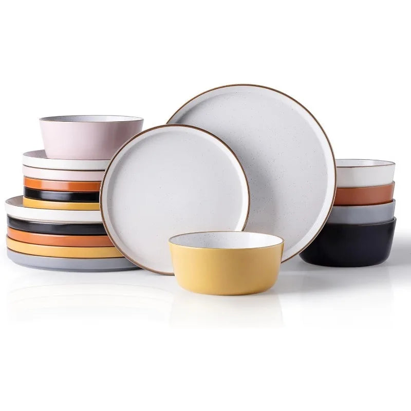 AmorArc Dinnerware Sets of 4,Modern Stoneware Plates and Bowls Sets