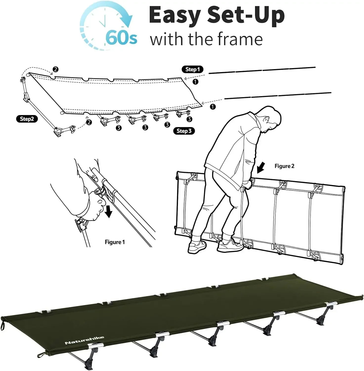 Camping Cot, Ultralight Folding Backpacking Cot, 60-Easy Set-Up, Supports 330lbs, Portable Camping Bed