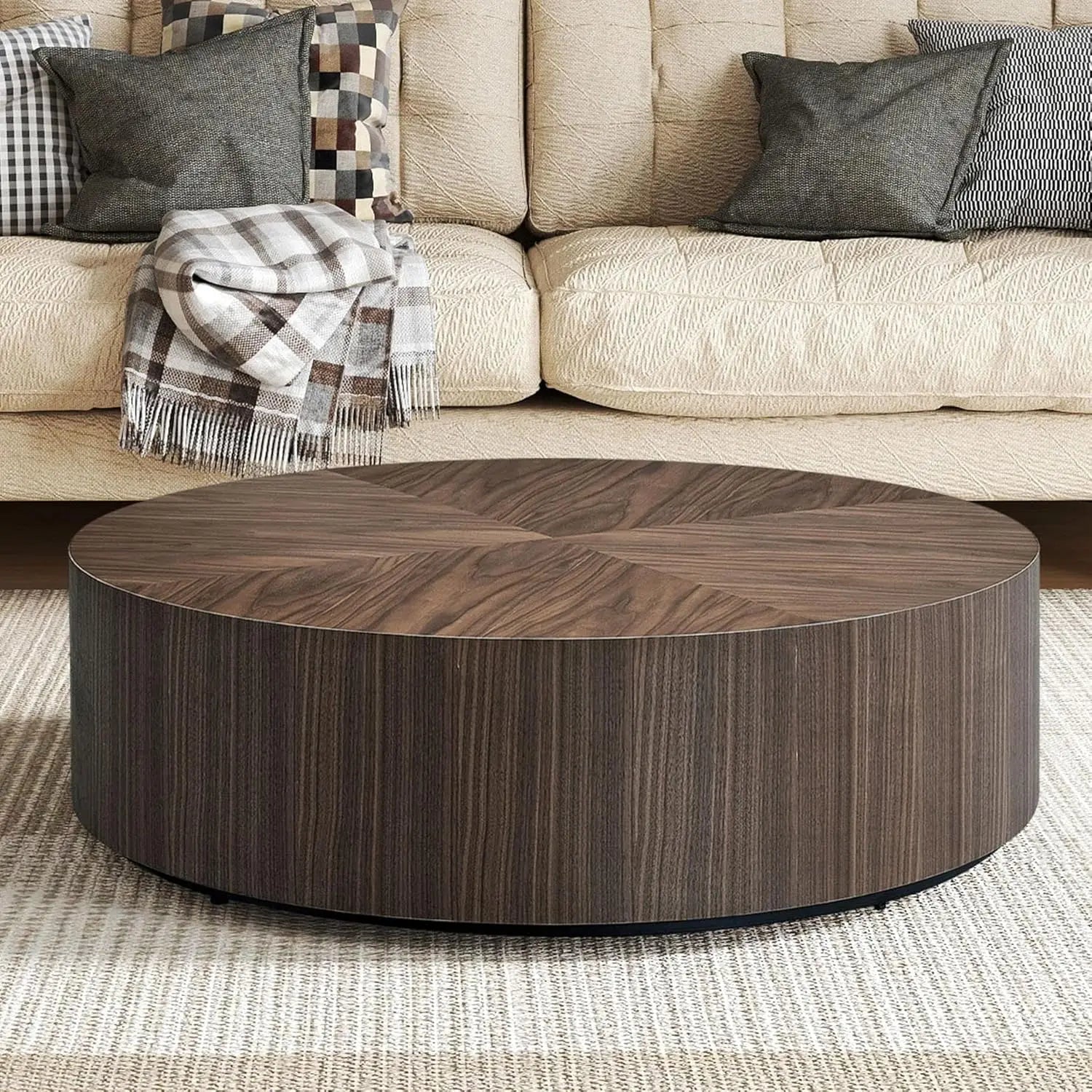 Modern Walnut Round Coffee Table