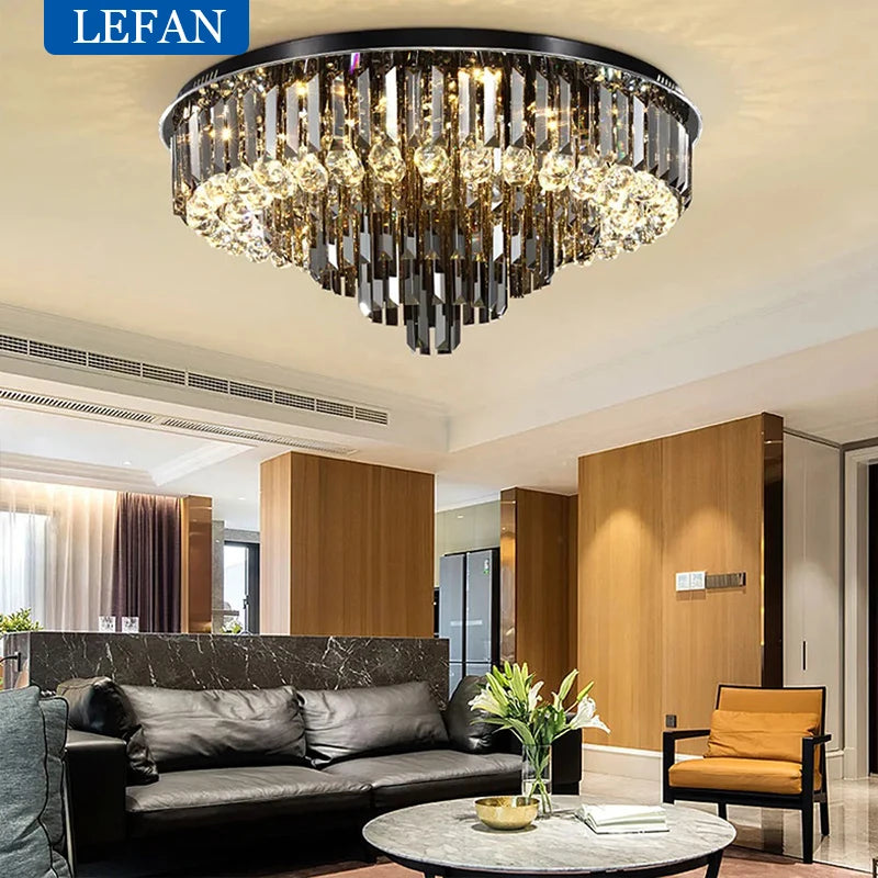 Modern Exalted Luxury Crystal Chandelier Lighting Round Hanging Lamp for Living Room Bedroom Indoor Home Light Fixtures