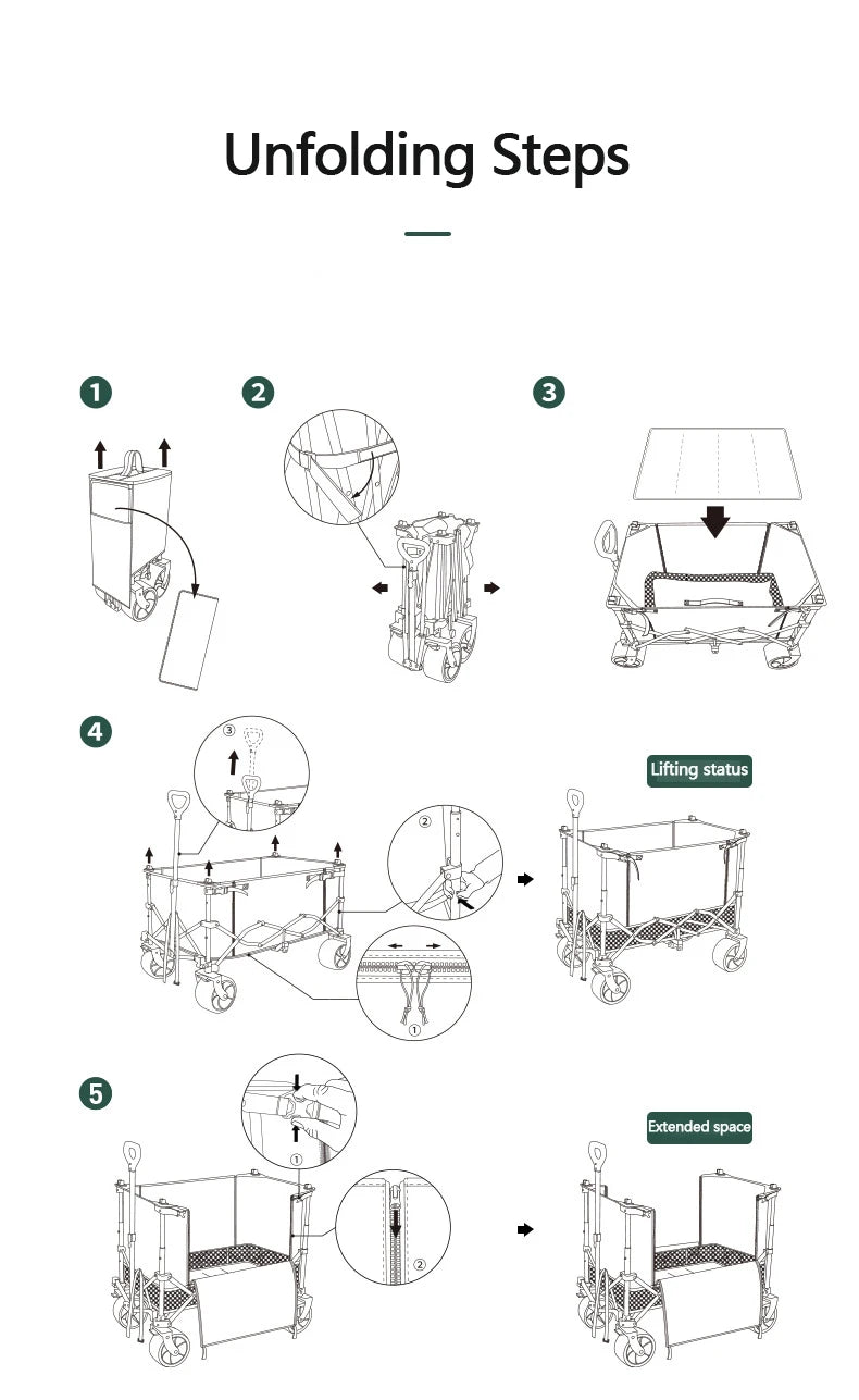 Camping Trolley Liftable Foldable  Outdoor Beach 210L Large Capacity Multi-Function Portable Cart Picnic Wagon