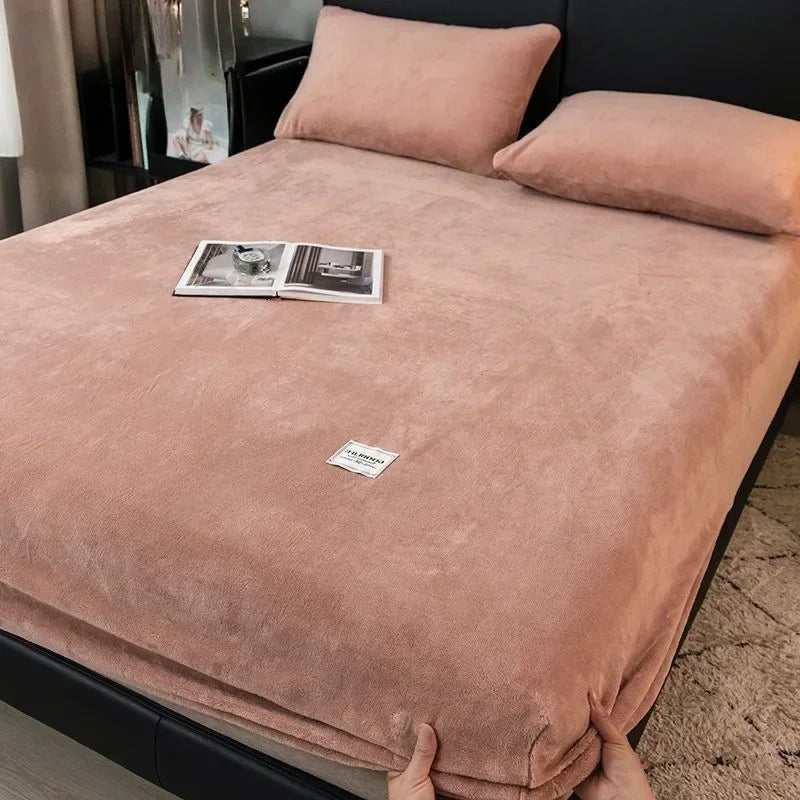 Fluffy Coral Fleece Bed Linen Winter Couple Luxury Bed Bedding Soft Warm Plush Fitted Sheet Elastic Mattress Cover Bed-sheets