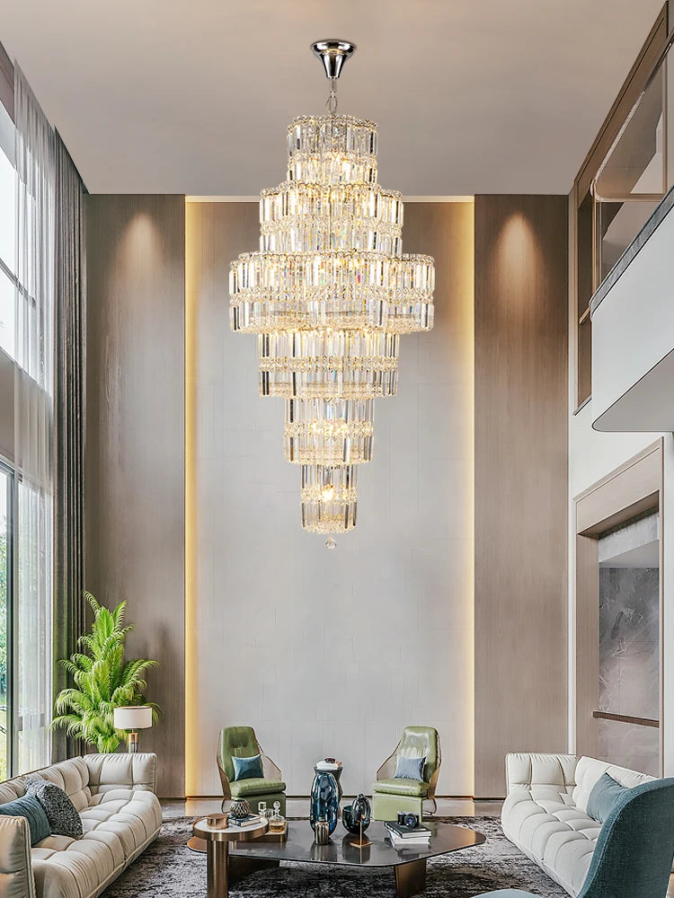 Light luxury luxury duplex building crystal chandelier modern atmosphere villa high living room chandelier building middle floor