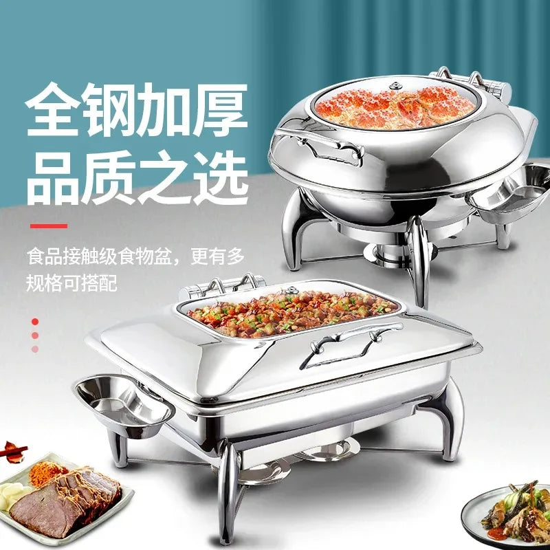 18/8 good quality silver plated luxury chafing dish set with glass lid high-end buffet stove food warmer hotel chafing dishes