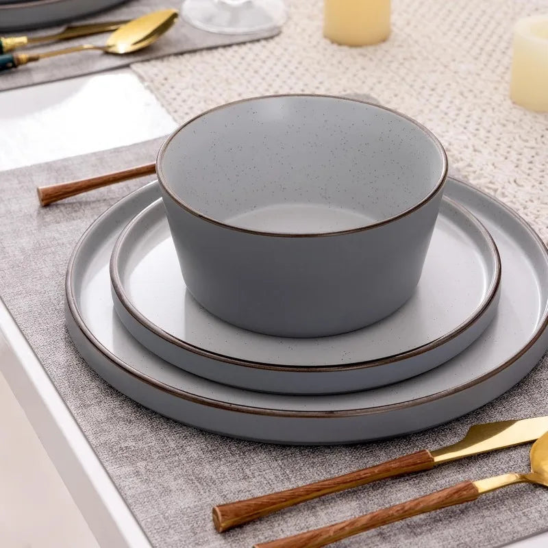 AmorArc Dinnerware Sets of 4,Modern Stoneware Plates and Bowls Sets