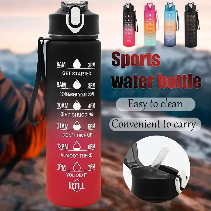 Sports Water Bottle with Time-Tracking Straw Leak Proof Locking Flip Cover for Easy Carry Ideal for Outdoor Adventures