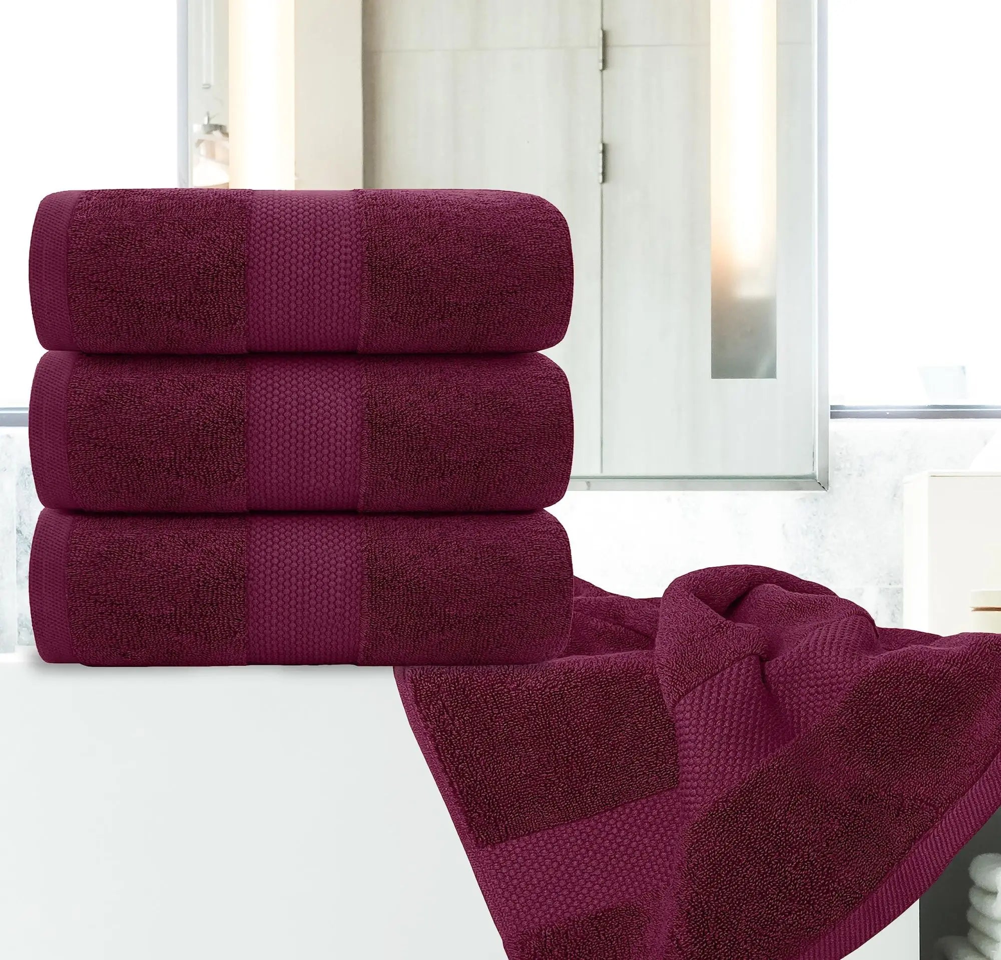 Ultra Soft Wine Red Luxury 27x54 inch Quick Dry Bath Towels Large 700 GSM Cotton Set of 4 Highly Absorbent