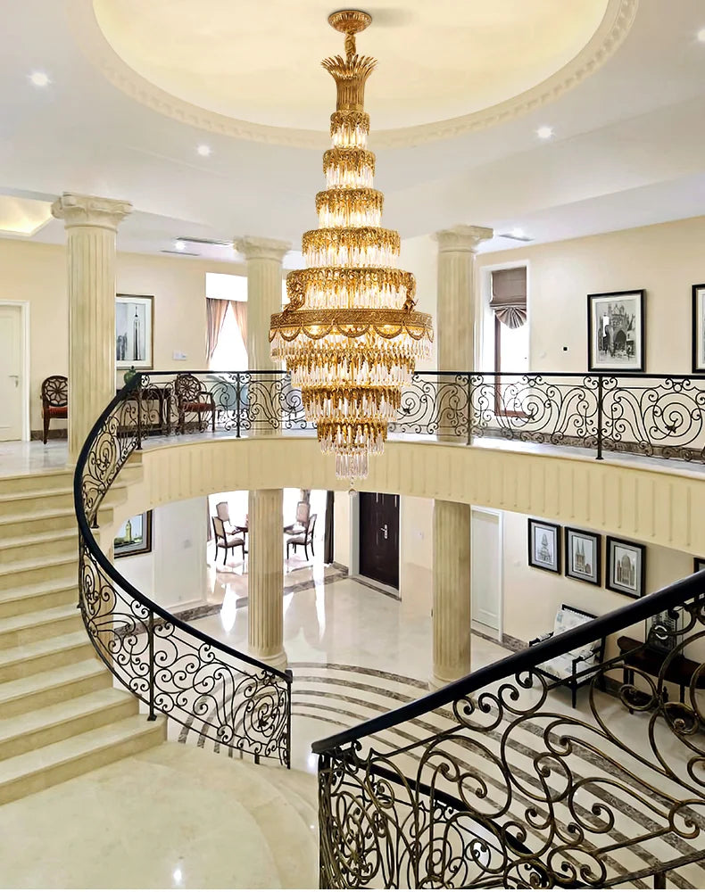 DINGFAN European Style Luxury Large Crystal Chandelier Villa Living Room Staircase Hotel Lobby Decorative Pendent Light