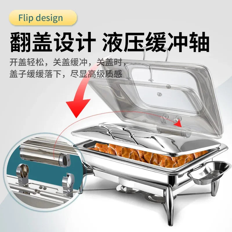 18/8 good quality silver plated luxury chafing dish set with glass lid high-end buffet stove food warmer hotel chafing dishes