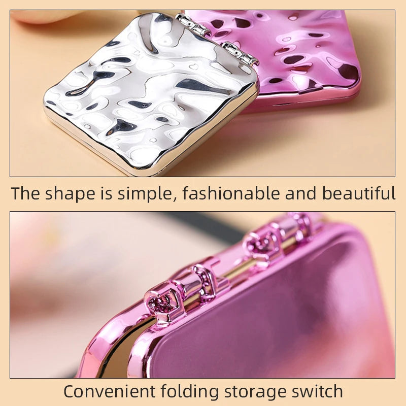 Personalized Small Light Cosmetic 2 Side Folding Makeup Compact Pocket Mirror Luxury Women Luminous Effect Mini Mirror