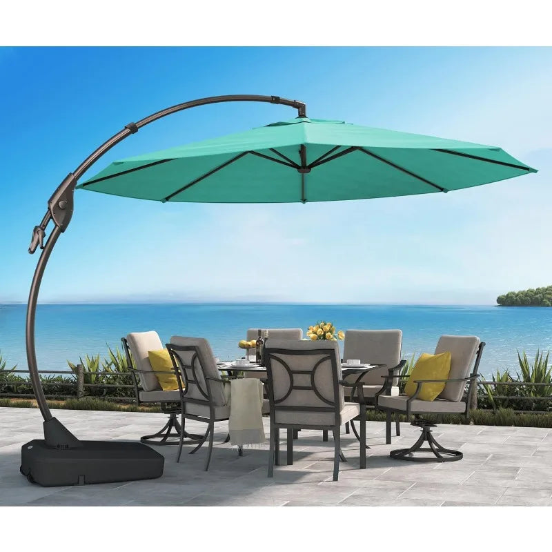 12 FT Sunbrella Cantilever Umbrella with Base Outdoor Aluminum Offset Umbrella Round Shade with Tilt Adjustment