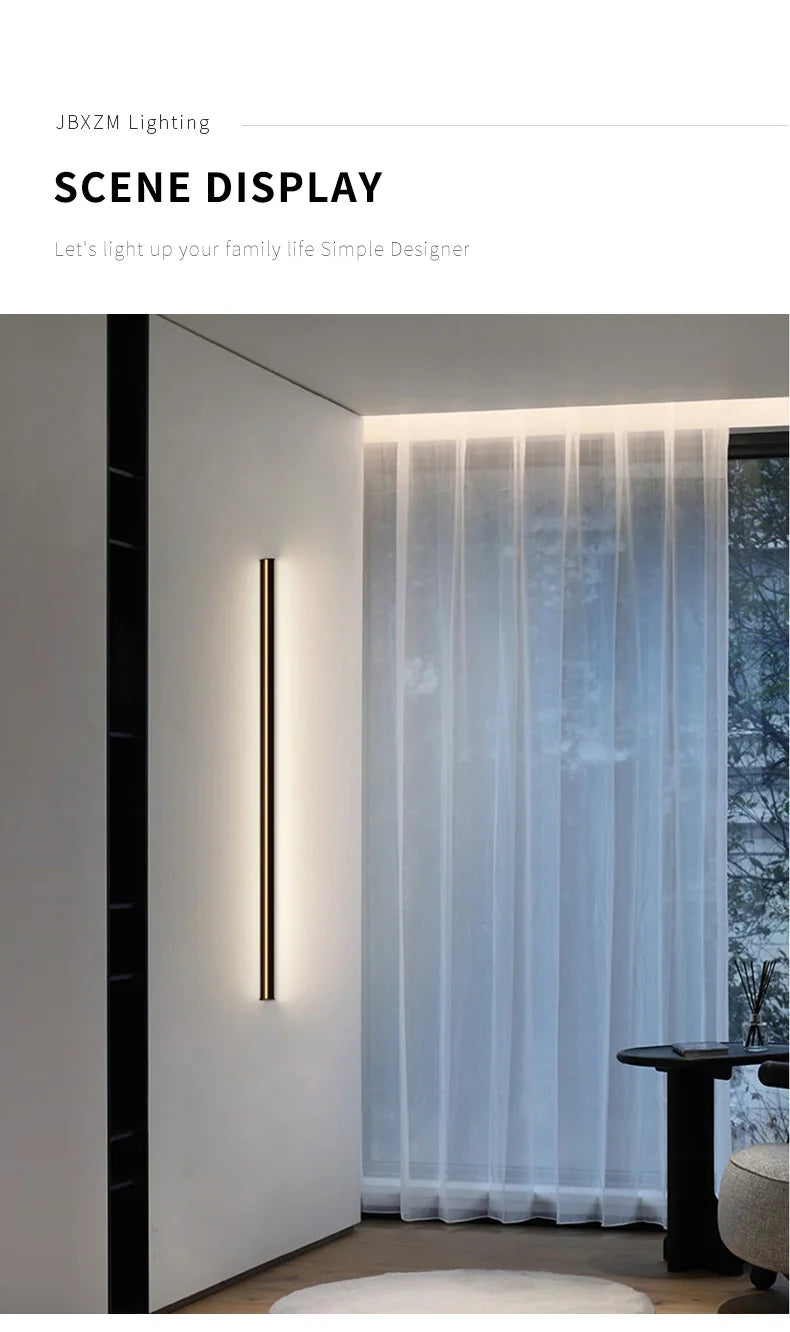 Wall lamp bedroom bedside Lights nordic decorative luminaires line minimalist light long strip black background wall light Room