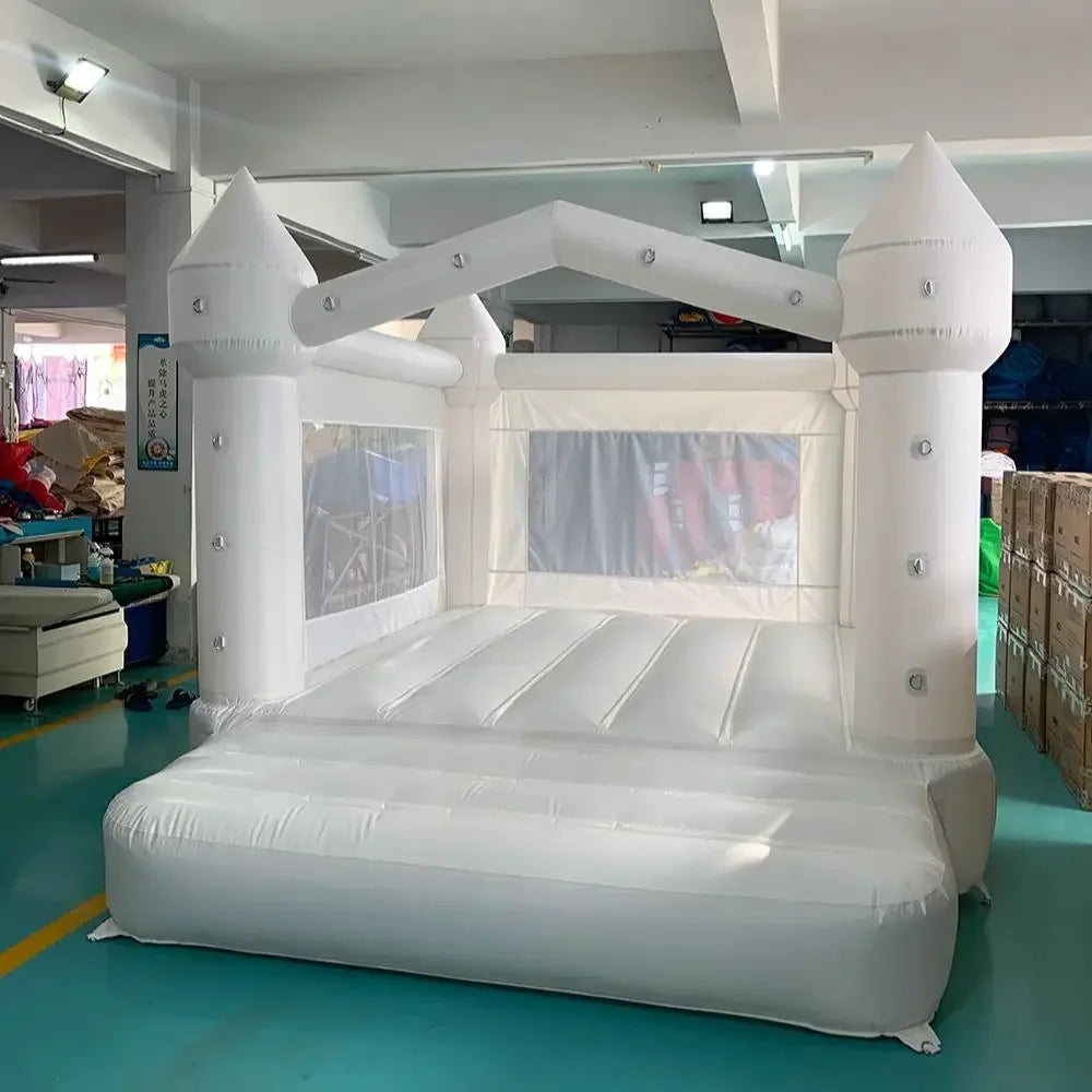 Inflatable Jumping Castle 4*3*2.6M White Bounce House For Kids Bouncy House White For Children With Blower Slide 5-8 Kids