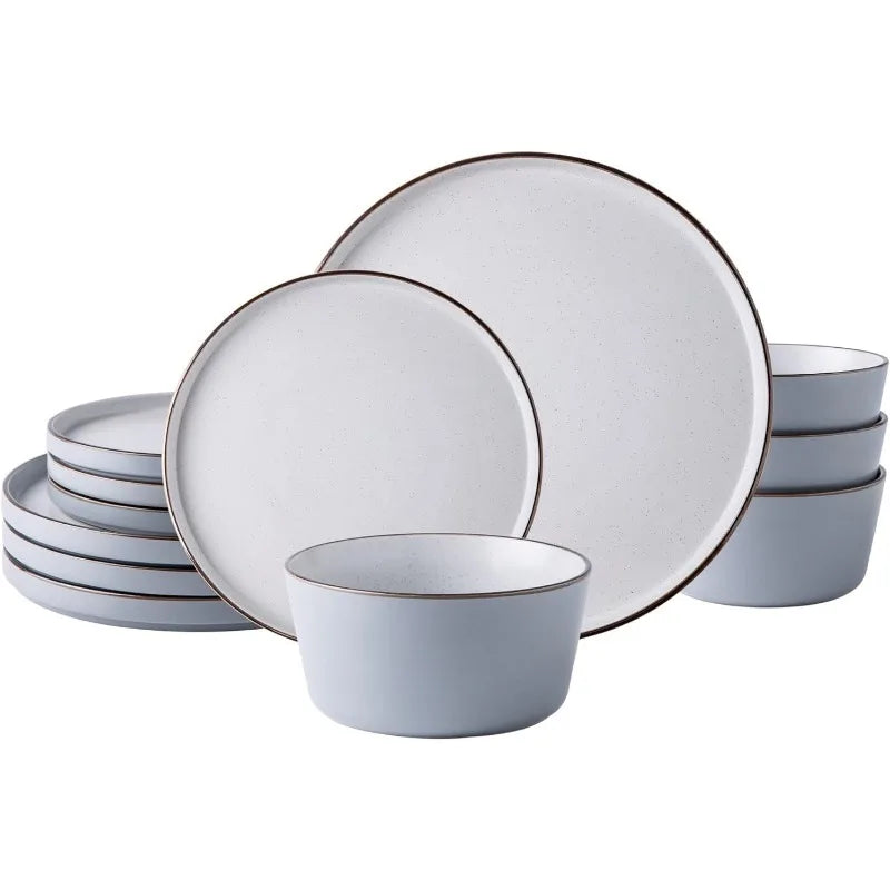 AmorArc Dinnerware Sets of 4,Modern Stoneware Plates and Bowls Sets