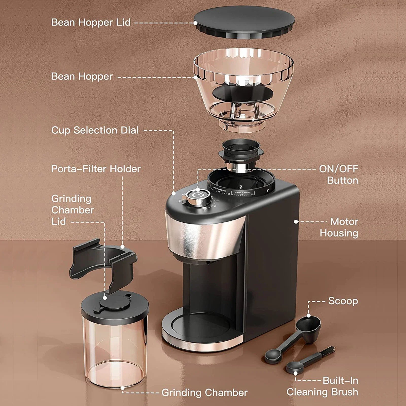 Automatic conical coffee grinder Automatic high-speed espresso grinder American drip type small coffee machine