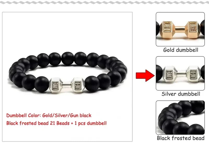 Lava Bracelet Black Volcanic Stone black Matte Dumbbell Beads Bracelets For Women Men Fitness Barbell Jewelry Mens Bracelets