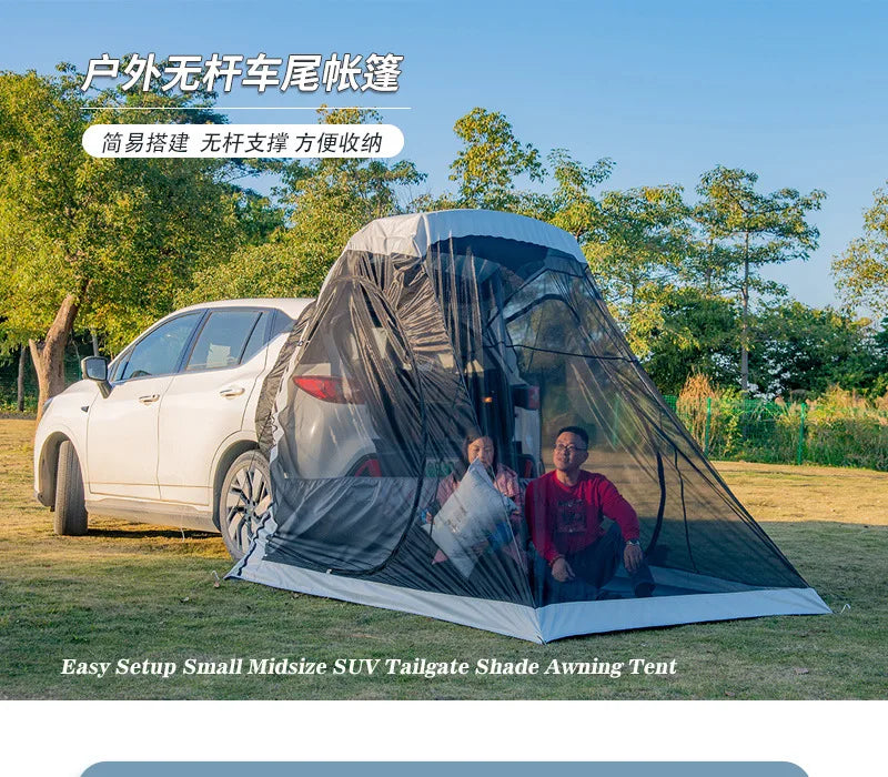 Outdoor camping camping in rear tent Portable double-layer quick-opening tent, full set of large tents at camp side of car.