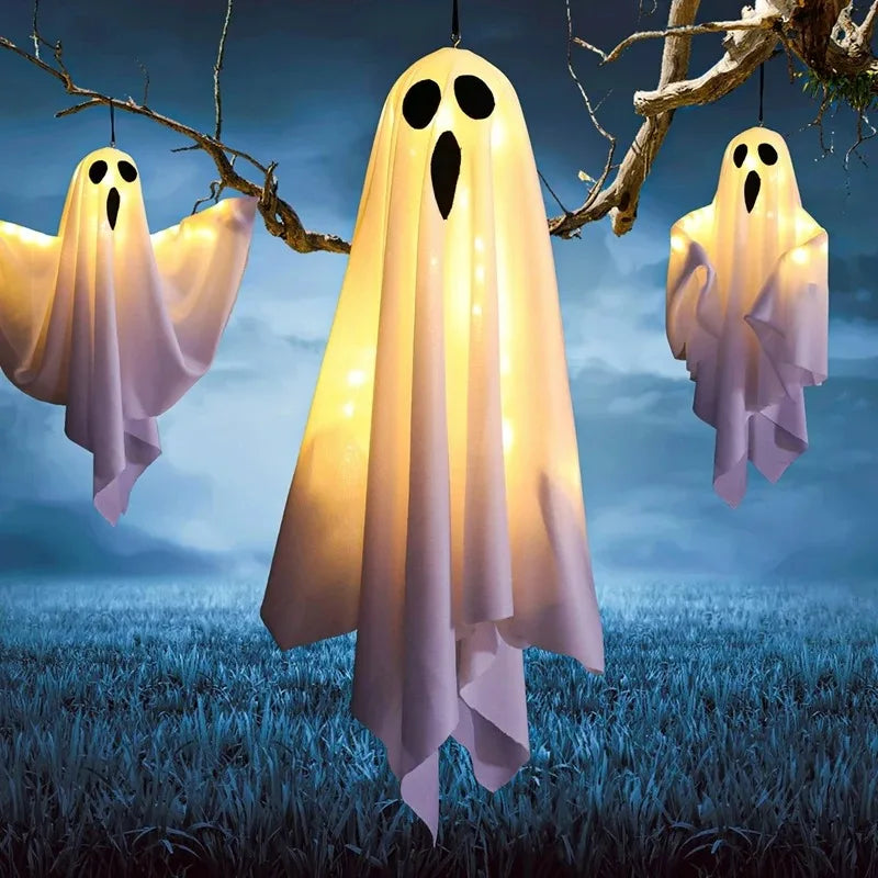 Halloween LED Glow Ghost Home Indoor Outdoor Decoration Party Supplies 2024 Haunted House Bar Hanging Horror Props with Lights