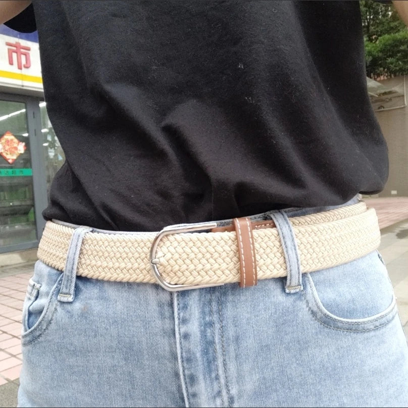 Men Women Casual Knitted Pin Buckle Belt Woven Canvas Elastic Stretch Webbing for Jeans Fashion Men's  Expandable