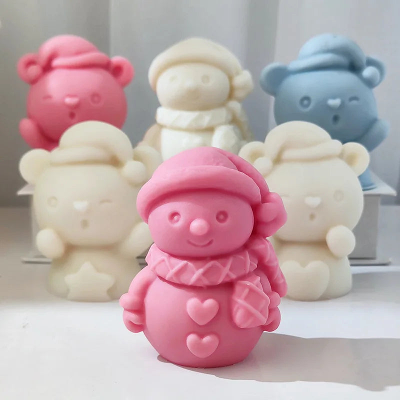 Christmas Snowman Silicone Mold 3D Santa Craft Decor Gift DIY Scented Candle Mould Resin Making Chocolate Cake Baking Supplies