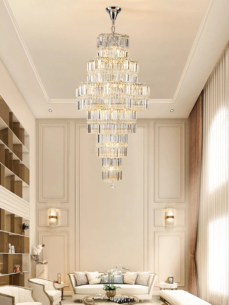 Light luxury luxury duplex building crystal chandelier modern atmosphere villa high living room chandelier building middle floor