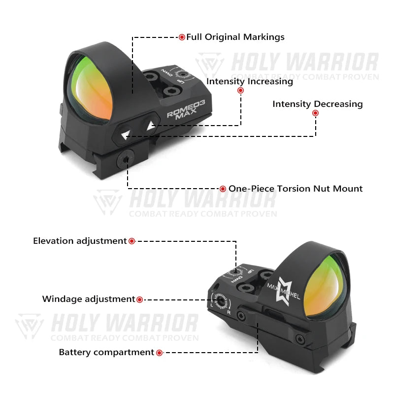 HW Tactical ROMEO3MAX 1x30 mm Open Reflex Sight 3MOA Red Dot Sight with Low-profile Picatinny Mount with Full Orginal Markings