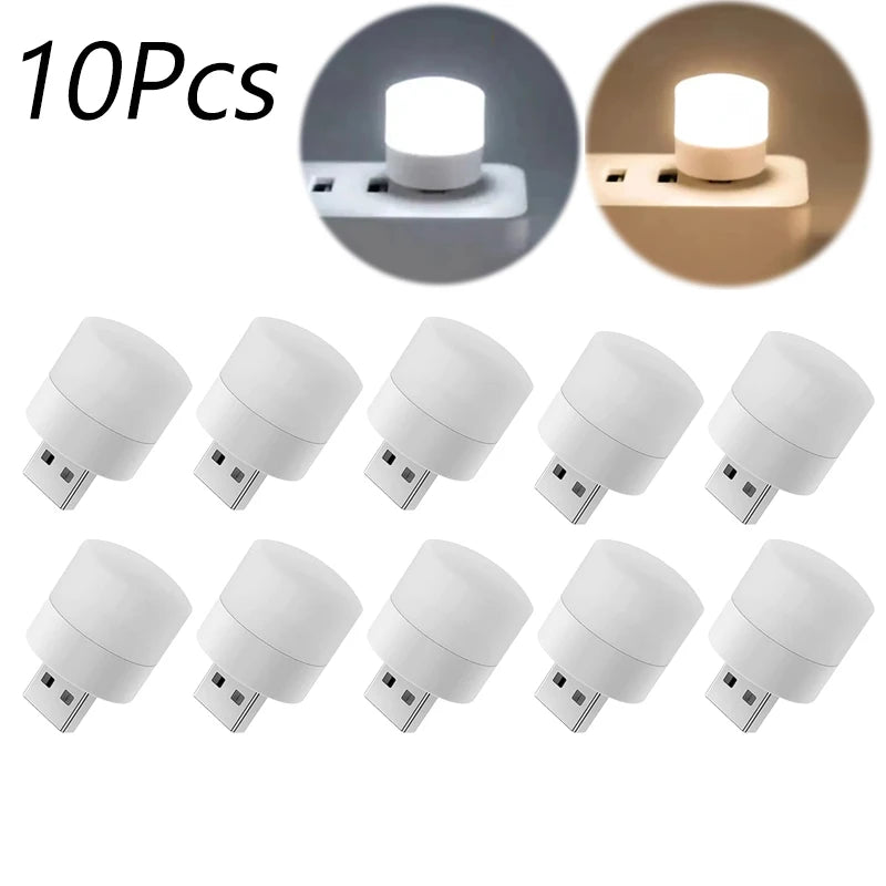 1-10pcs Portable USB Port Small Night Light Bedside Reading Book Lights Mini Bedroom LED Eye Protection Lamp