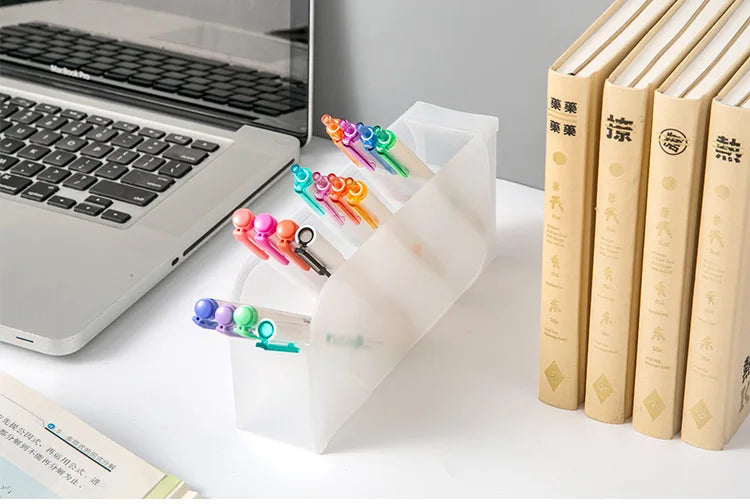 Oblique Insert Pen Holder Storage Box Pp Material Transparent Creative Simple Pen Bucket Office Desktop Student Stationery Set