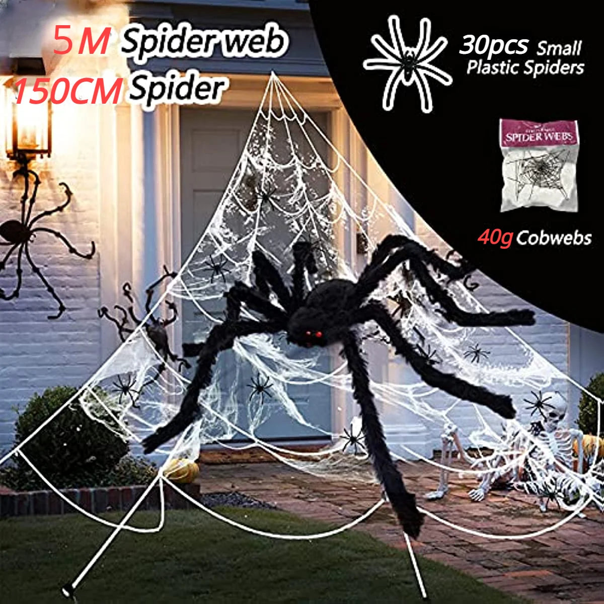 Giant Spider Huge Spider Web Halloween Decoration Props Haunted Indoor Outdoor Spooky Plush Large Araneid Prank Trick Supplies