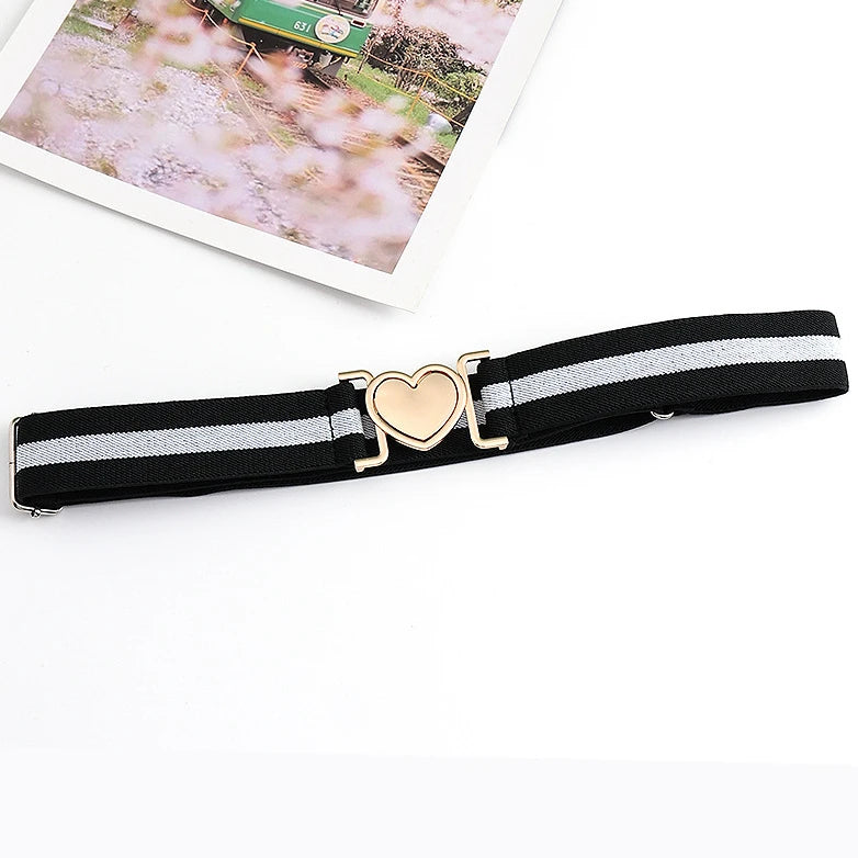 Heart Buckle Elastic Stretch Decor Belt Adjustable Invisible Belt Women Men Unisex Jeans Pants Dress Coat Belt Clothe Decoration