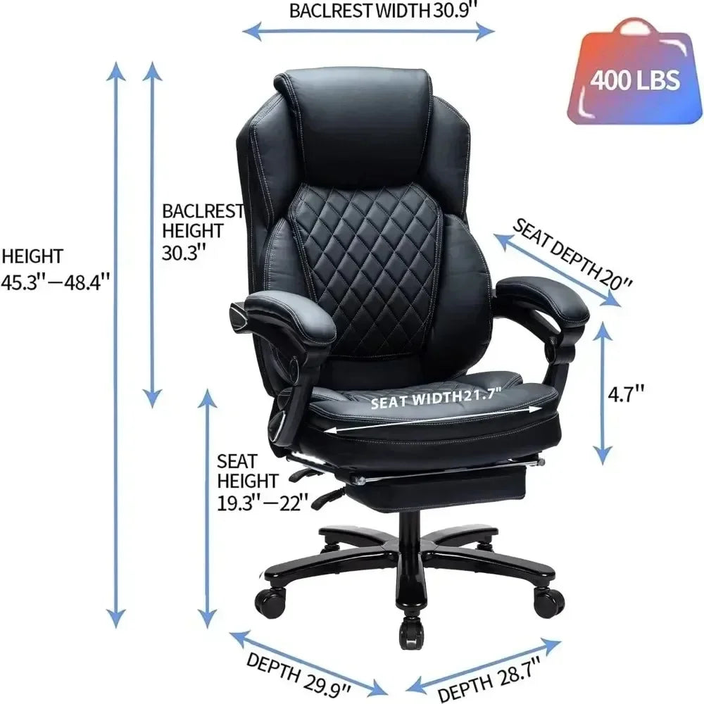 Big and Tall Home Office Desk Chairs for 400lb Heavy People, Ergonomic Reclining Chair with Footrest Wide Seat, Plus Size Manage