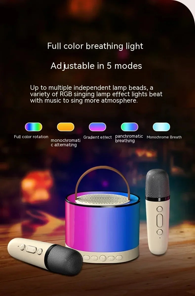 K52 Wireless Bluetooth Speaker Multifunction with 2 Microphone RGB Portable Music Player Karaoke Machine for Child Home Gift