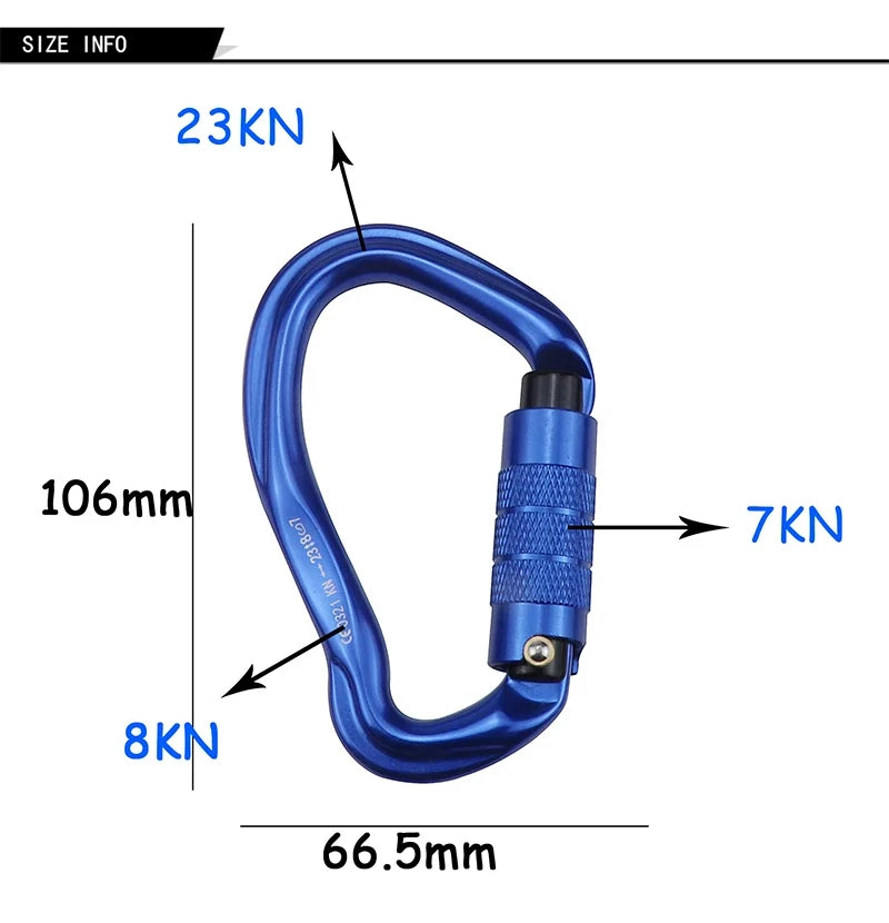 23KN Professional Rock Climbing Carabiner Safety Auto Lock Pear-shape Safety Buckle Hiking Survival Kit Protective Equipment