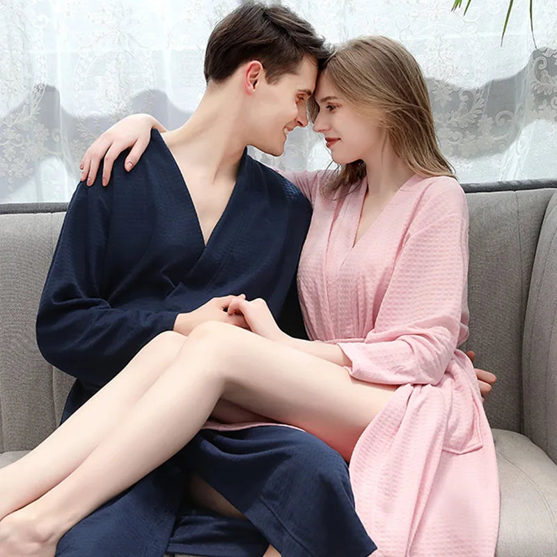 HONGHANYUAN Men's Homewear Couple Nightgown Pajamas Bathrobe Cotton Women's Casual House Robe Kimono Designer Vintage Sleepwear