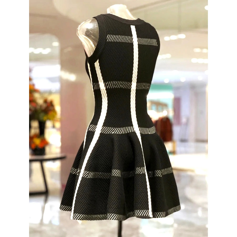 2024 Summer New In Luxury Brand Design Knit Black Dress For Women Sleeveless Vestidos Evening Party Birthday Short Skirt Clothes