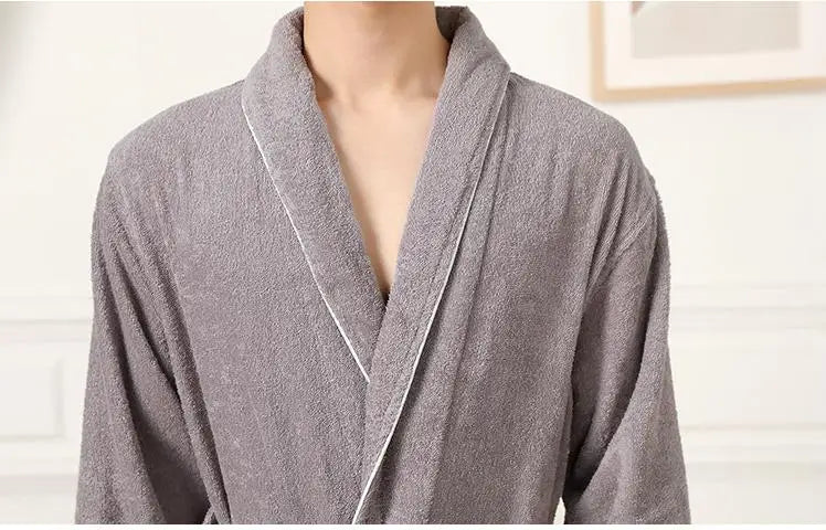 100% Cotton Couples Long Thick Absorbent Terry Bath Robe Kimono Men Light Weight Towel Bathrobe Sleepwear Women Hotel Gown Robes