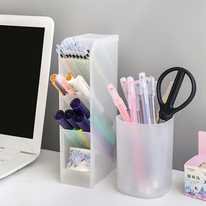 Oblique Insert Pen Holder Storage Box Pp Material Transparent Creative Simple Pen Bucket Office Desktop Student Stationery Set