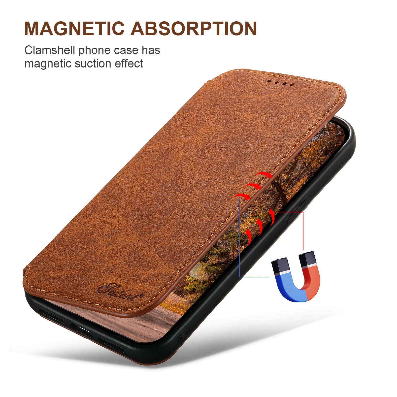 SUTENI Compatible Wireless Charging Leather Phone Case For iPhone 12 13 14 16 Pro Max 15 Plus Flip Cover Wallet Card Holder