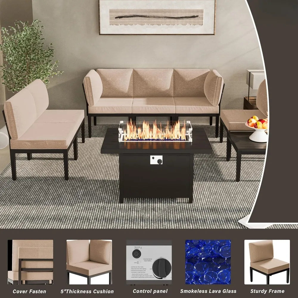 8-Piece Outdoor Sofa Set with Fire Pit