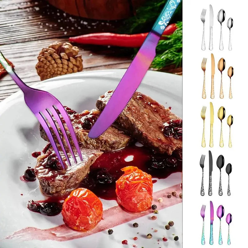 Stainless Steel Halloween Flatware Set Stainless Steel Skull Pattern Eating Utensils 4pcs Portable Kitchen Forks And Spoons