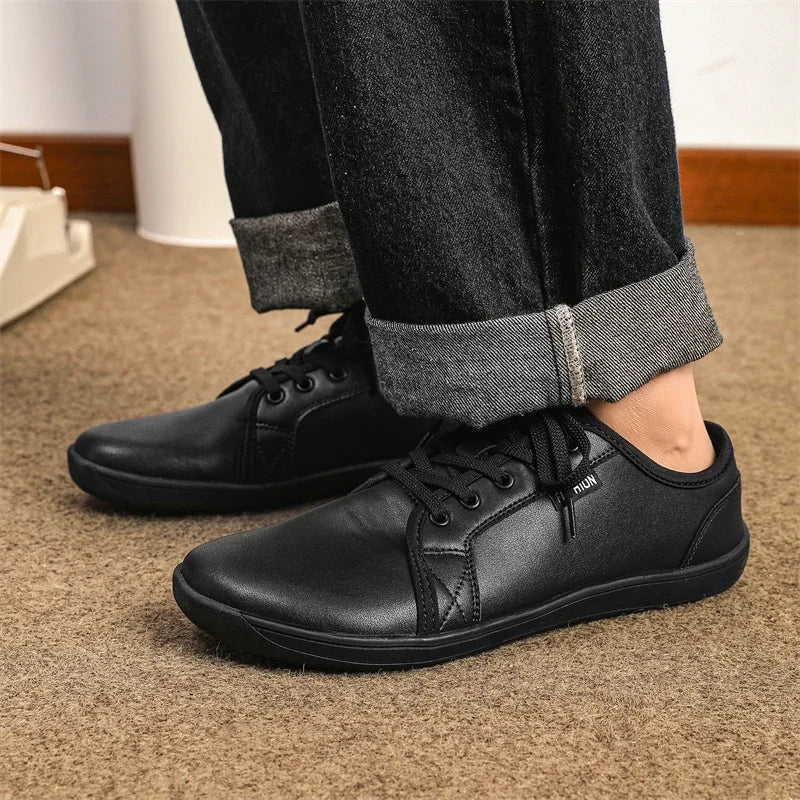 Men Shoes Wide Barefoot Shoes for Men Minimalist Leather Casual Shoes Breathable Comfortable White Shoes Walking Sneakers