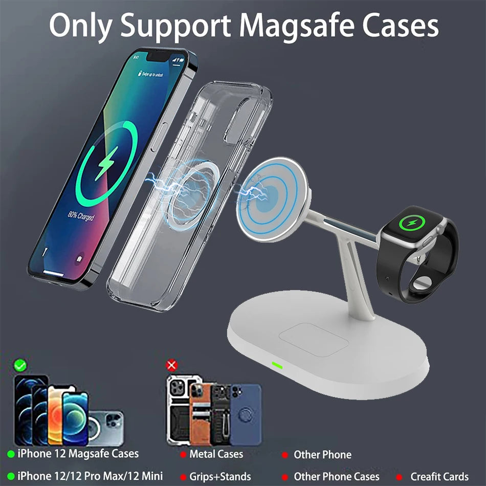 3 in 1 Wireless Charger Stand Magnetic For iPhone 12 13 14 15 Fast Charging Station for Apple Watch 9 8 7 6 5 Airpods 2 3 Pro