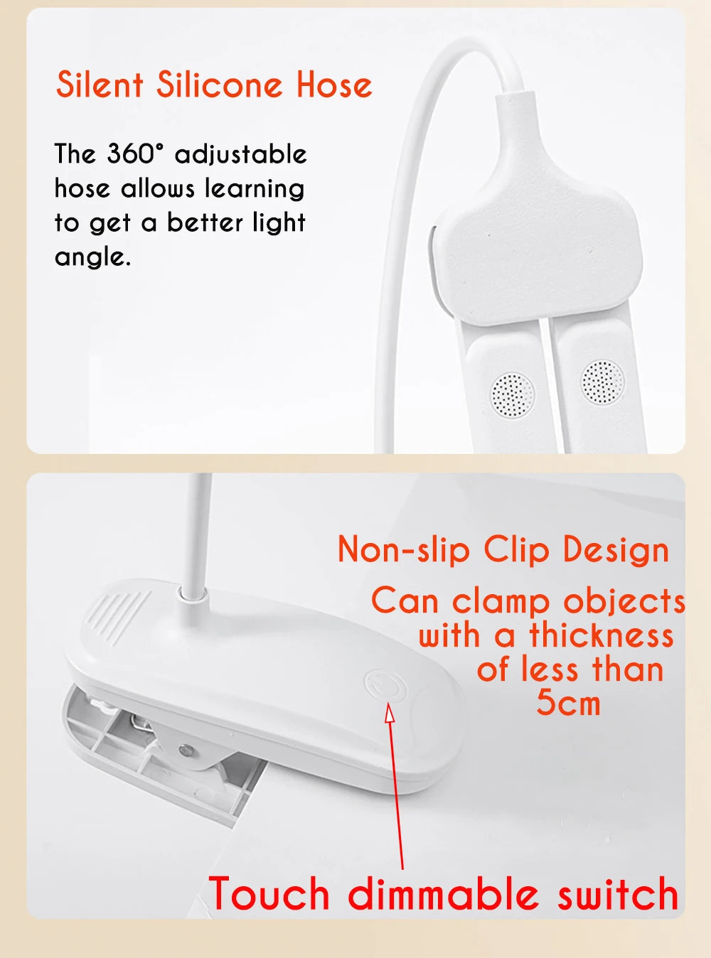 Battery Clip Lamp Double Head Desk Lamp LED Rechargeable Bedside Night Ligh 360° Flexible Clip Lamp Adjustable Table Lamp