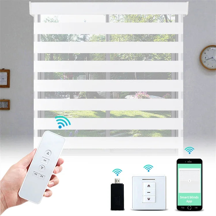 Motorised Double Roller Smart Zebra Battery Motor Blinds  Google Solar Automate For Windows Electric Shades Blinds