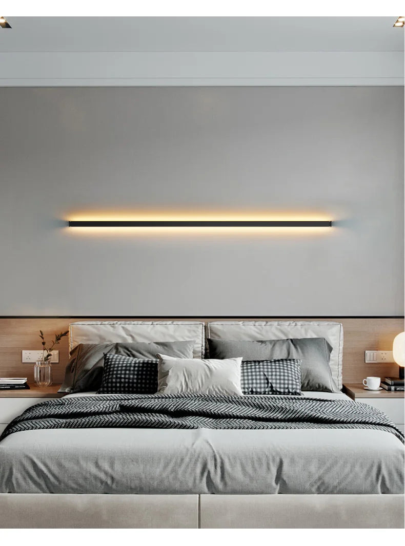 Wall lamp bedroom bedside Lights nordic decorative luminaires line minimalist light long strip black background wall light Room