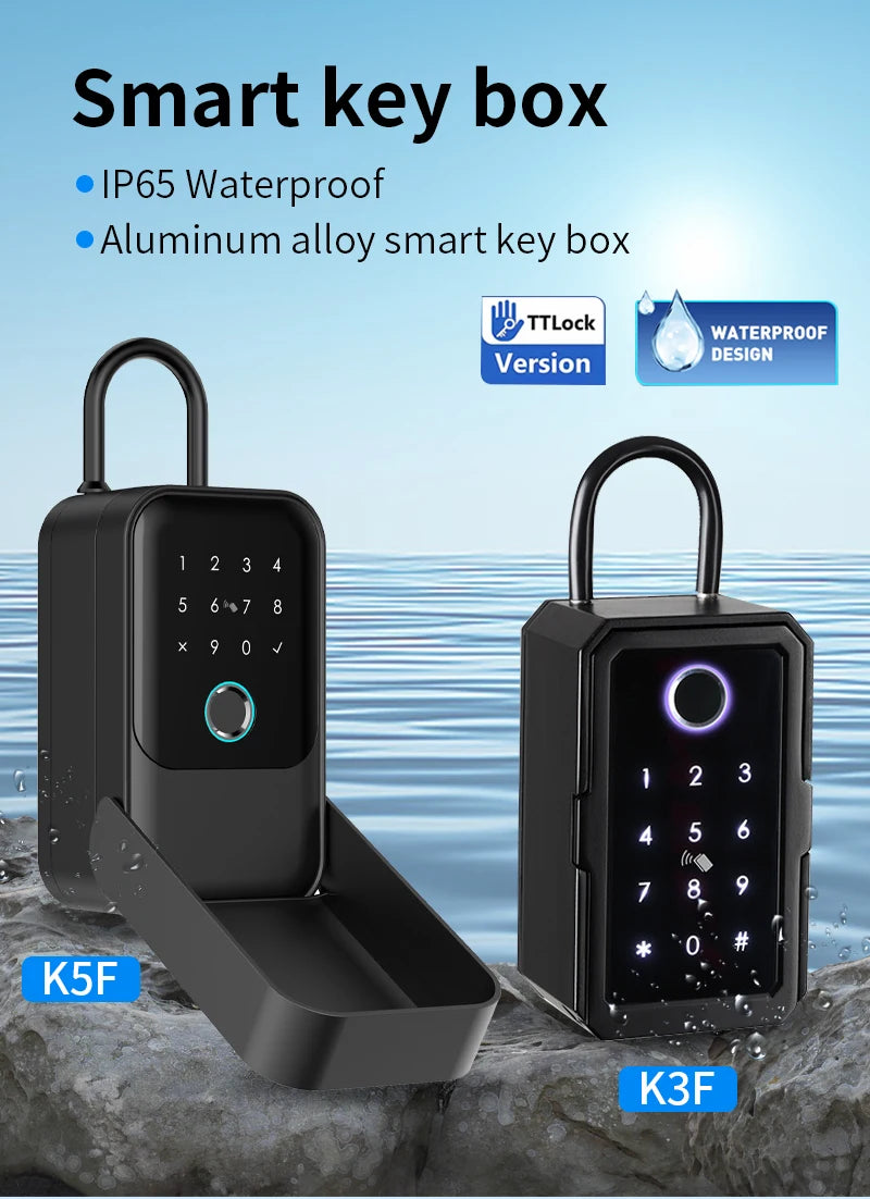 Tuya Smart Life App or TTLock APP Outdoor Waterproof Key Safe Box Security Fingerprint Password Storage Lock Key Box Anti-theft