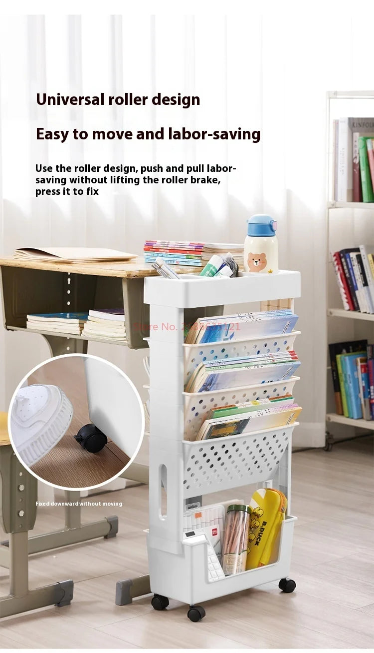 Multi functional household movable classroom desk book storage rack small cart multi-layer stationery sorting shelf book bookshe