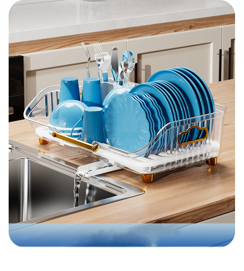 Luxury Dish Drying Rack Eco-friendly Drainer Rack With Drain Basket Tableware Bowl Organizer Kitchen Utensils Dish Storage Rack